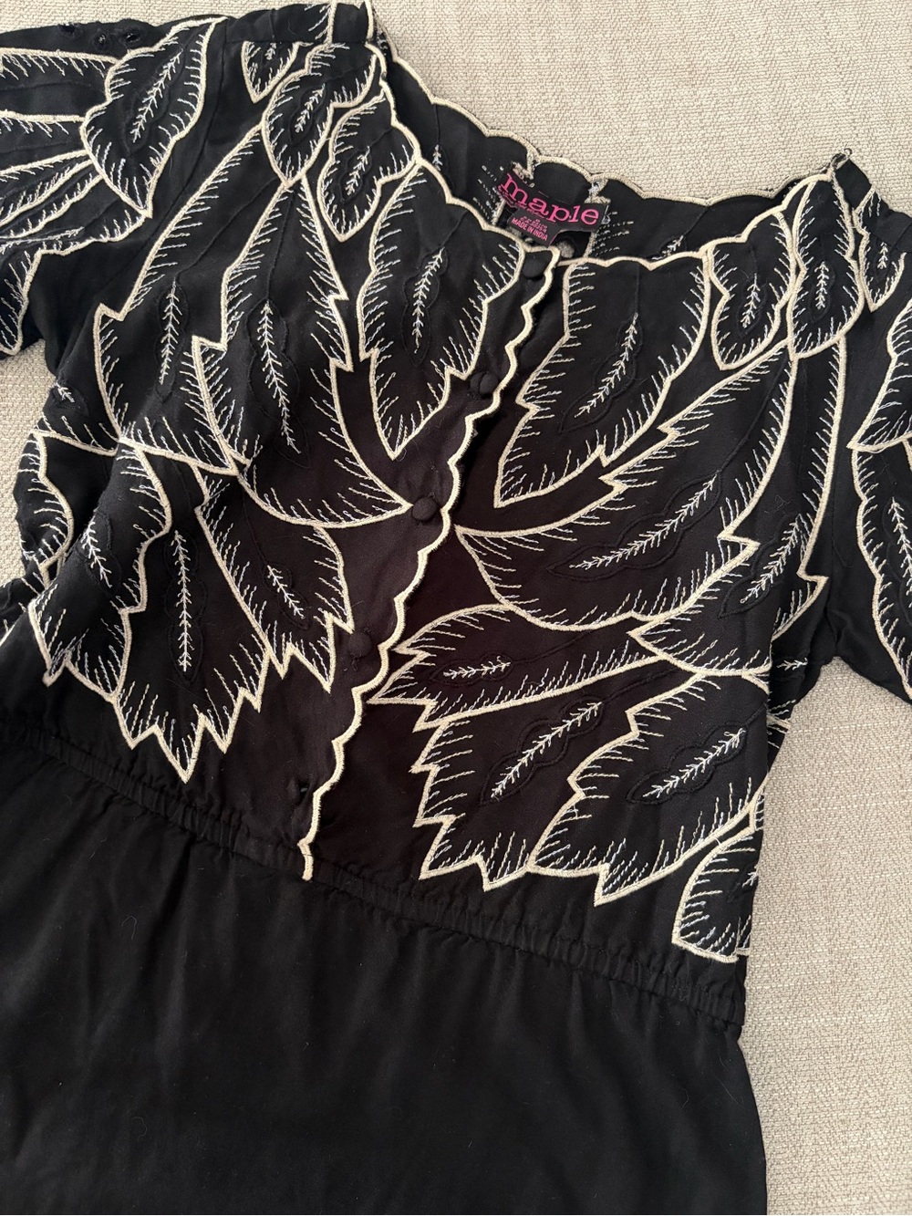 Maple by Some Odd Rubies Anthropologie Embroidered Peplum Top Size 0 Black Cream